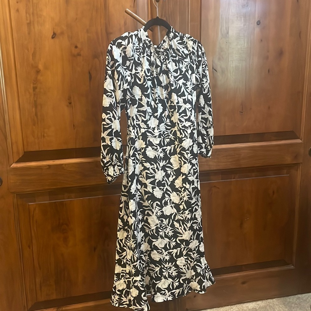 JCrew long sleeve dress. Black and cream